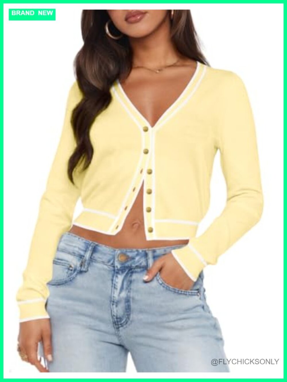 Women's V Neck Striped Knit Cardigan Sweater Open Front Puff Sleeve Crop